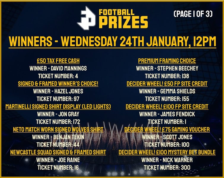 1. WED 24TH JAN 2024 WINNERS