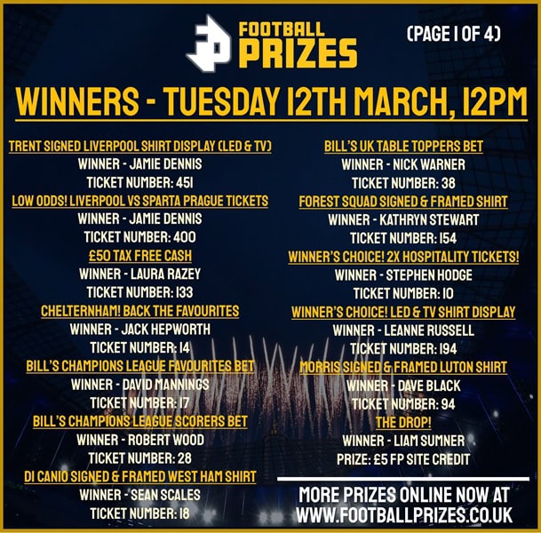 Tuesday Winners 1