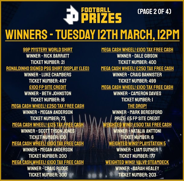 Tuesday Winners 2