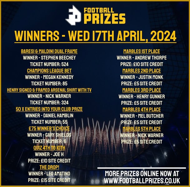 WED 17TH APRIL 2024 WINNERS