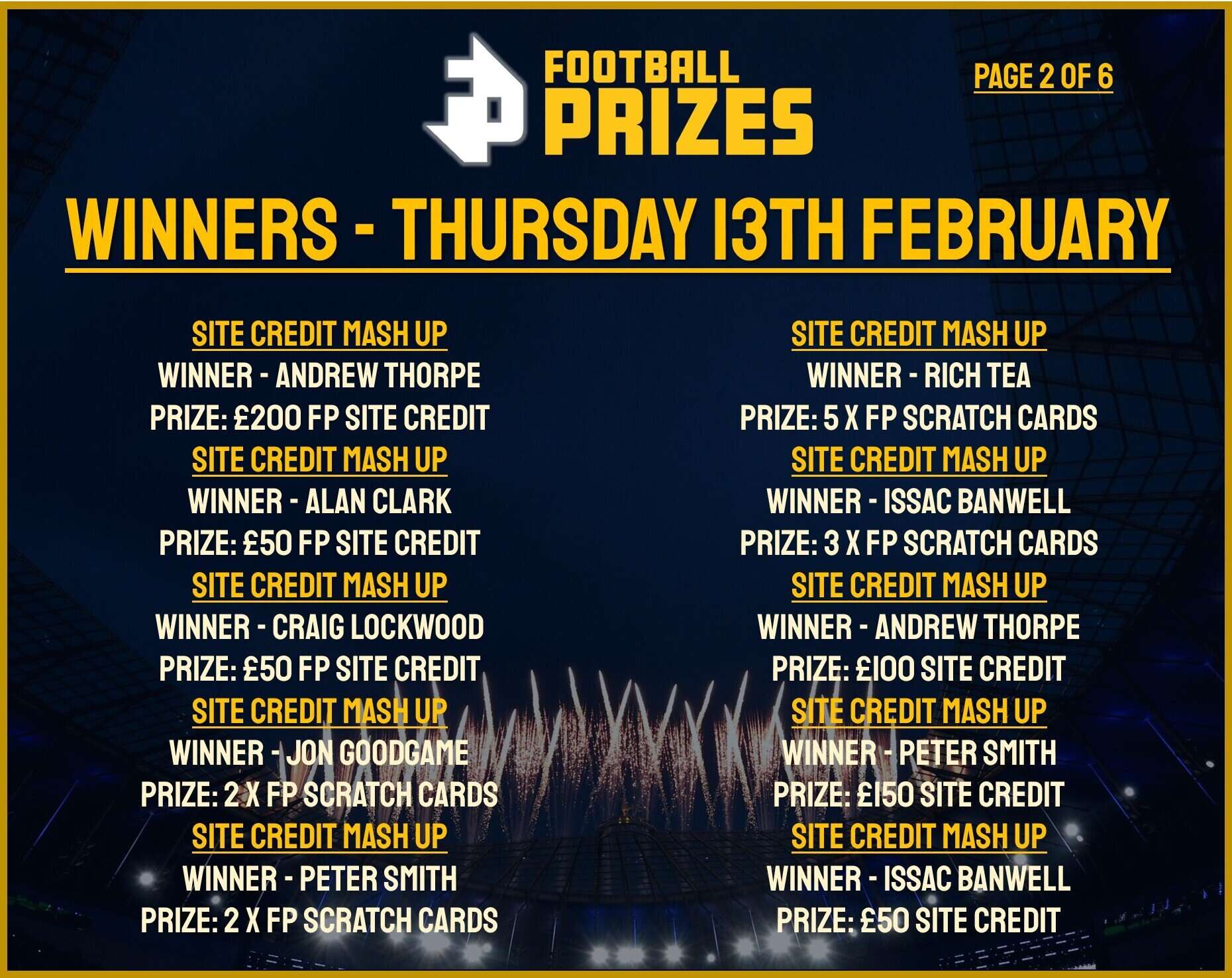 2. Thursday 13th Feb 2025 Winners