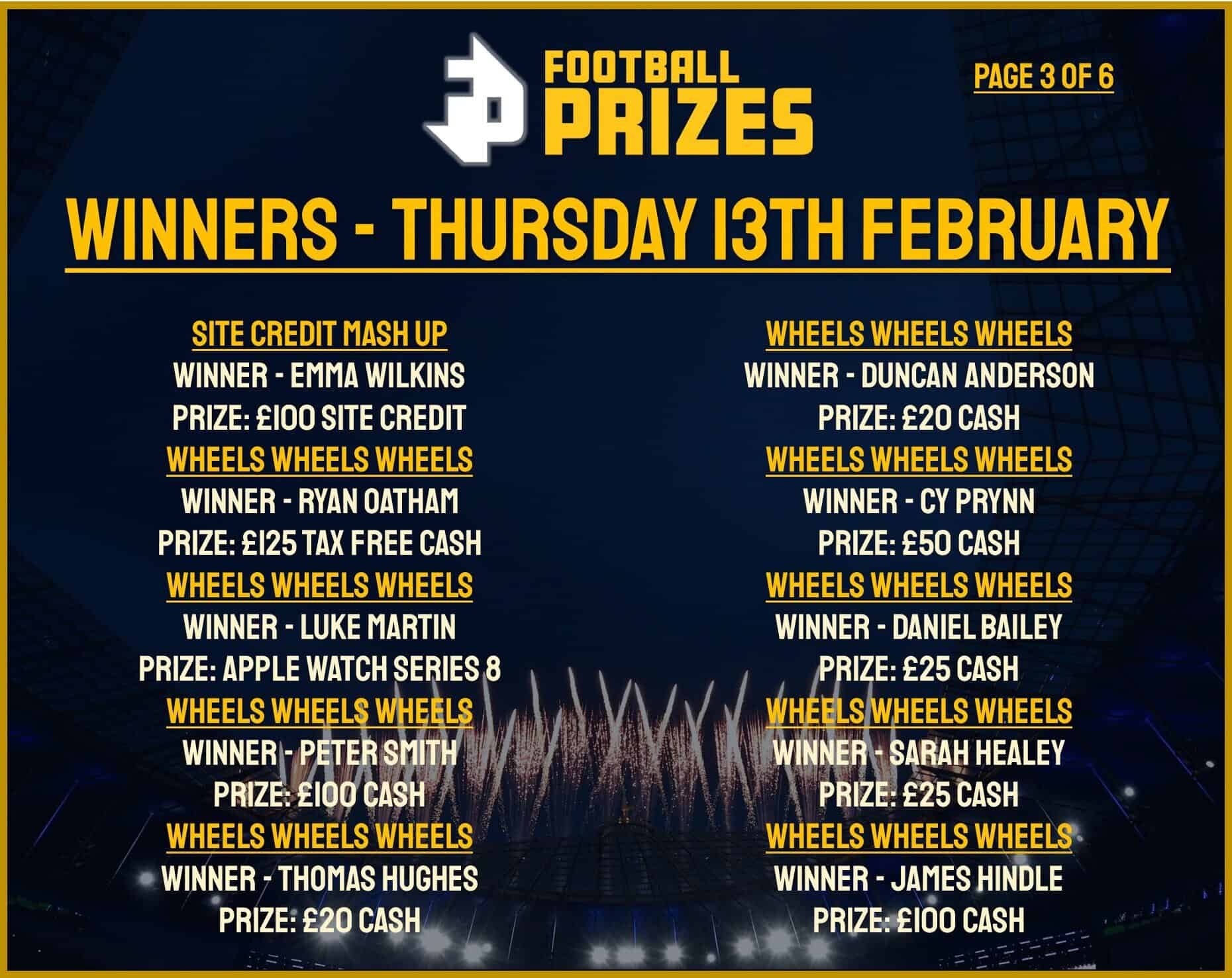 3. Thursday 13th Feb 2025 Winners