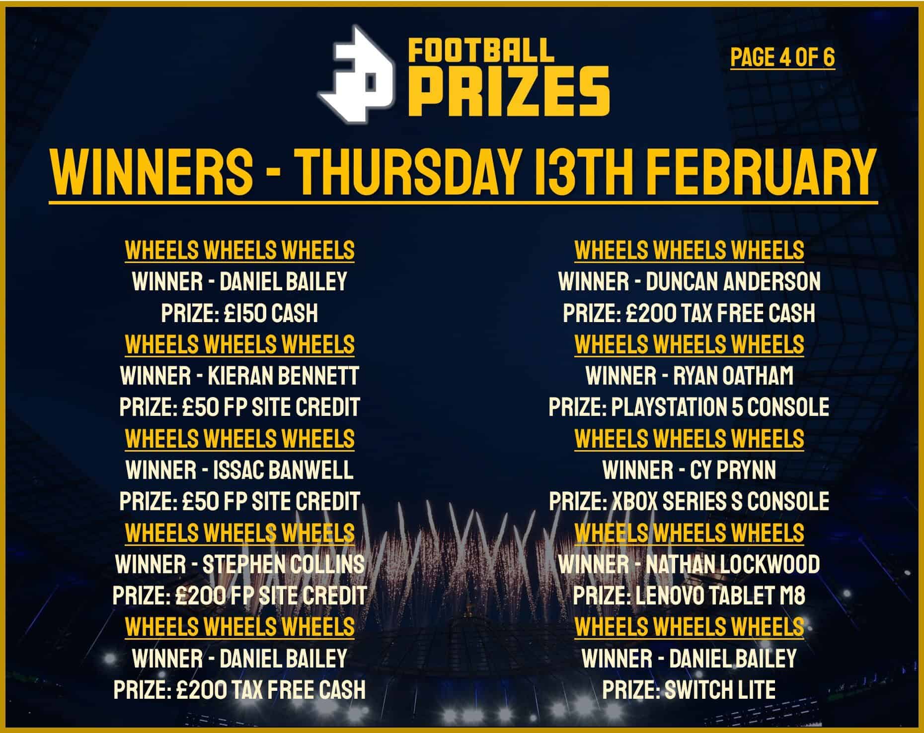 4. Thursday 13th Feb 2025 Winners